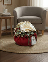 Fiori di Lena - Pouff velluto Bordeaux con 2 rose velluto diametro 24 cm