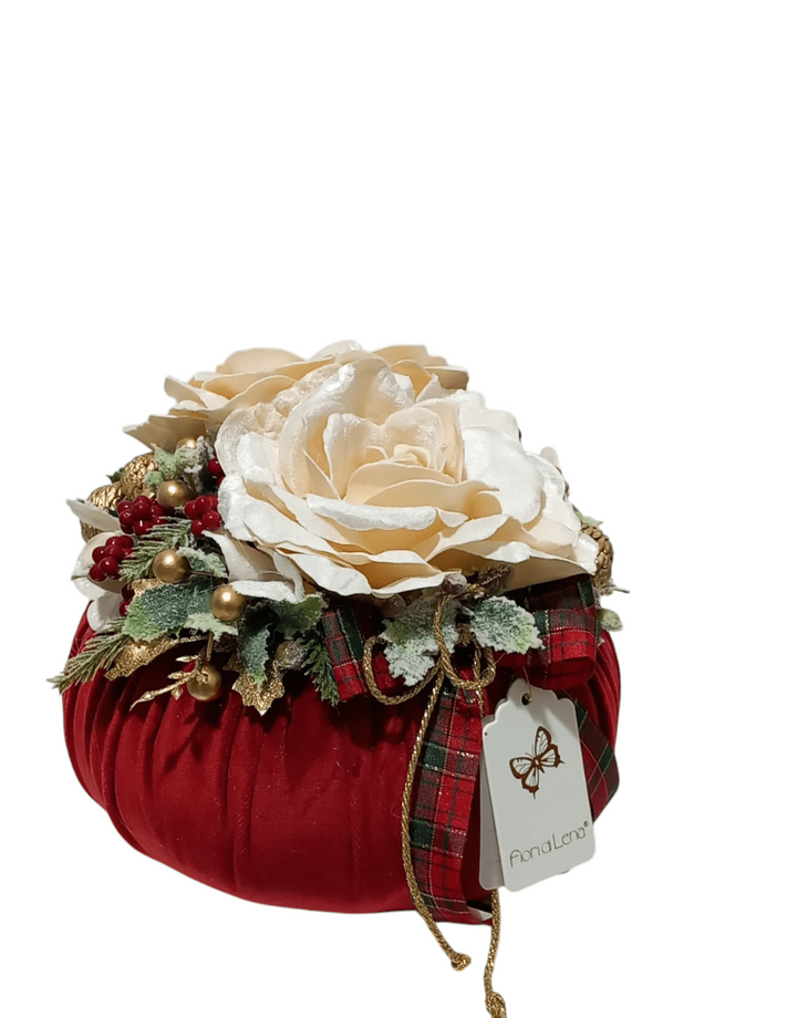 Fiori di Lena - Pouff velluto Bordeaux con 2 rose velluto diametro 24 cm