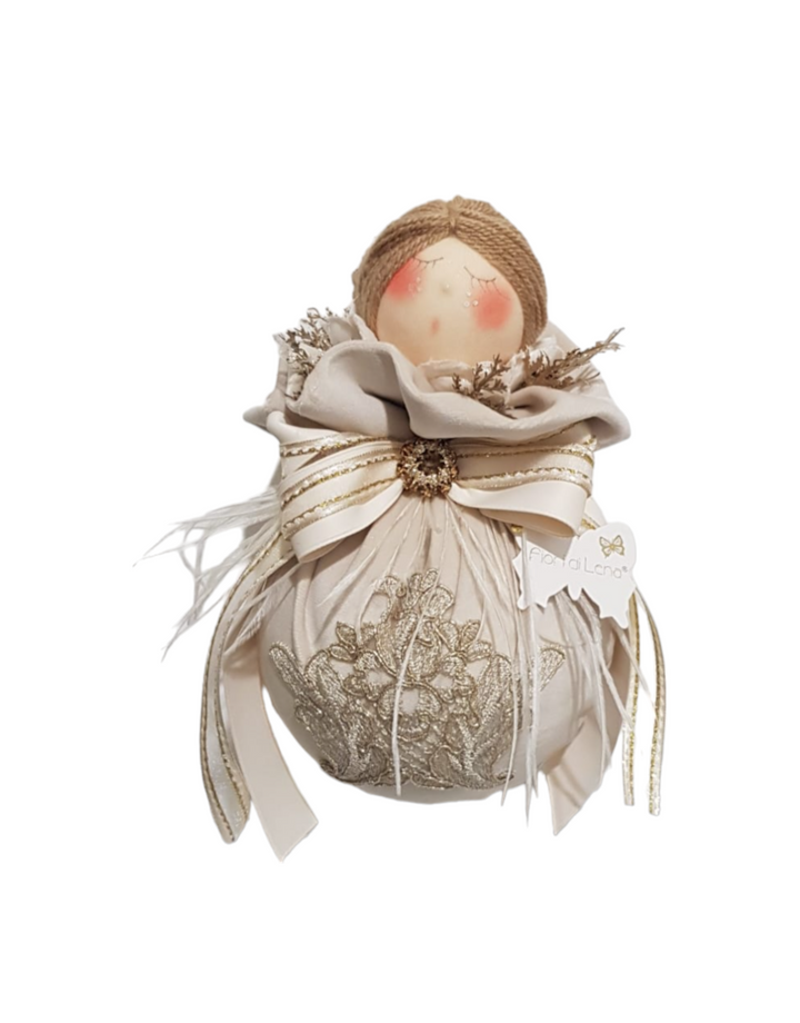 Fiori di Lena - Sfera in velluto nude con bambolina da appendere grande