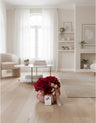 Fiori di Lena - Pouff velluto rosa con 2 rose rosse diametro 24 cm